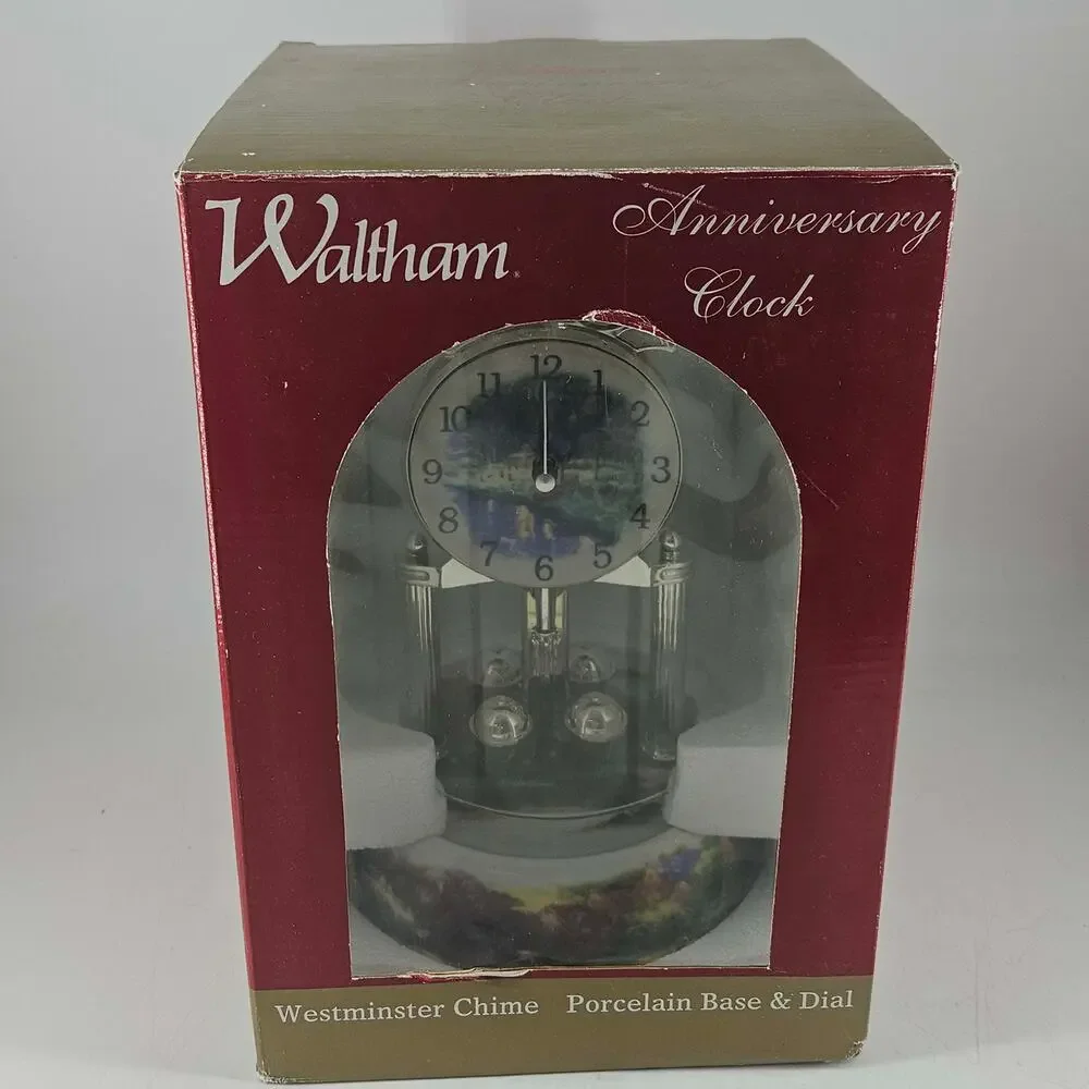 Vintage Waltham Anniversary Clock glass dome Westminster Chime pendulum